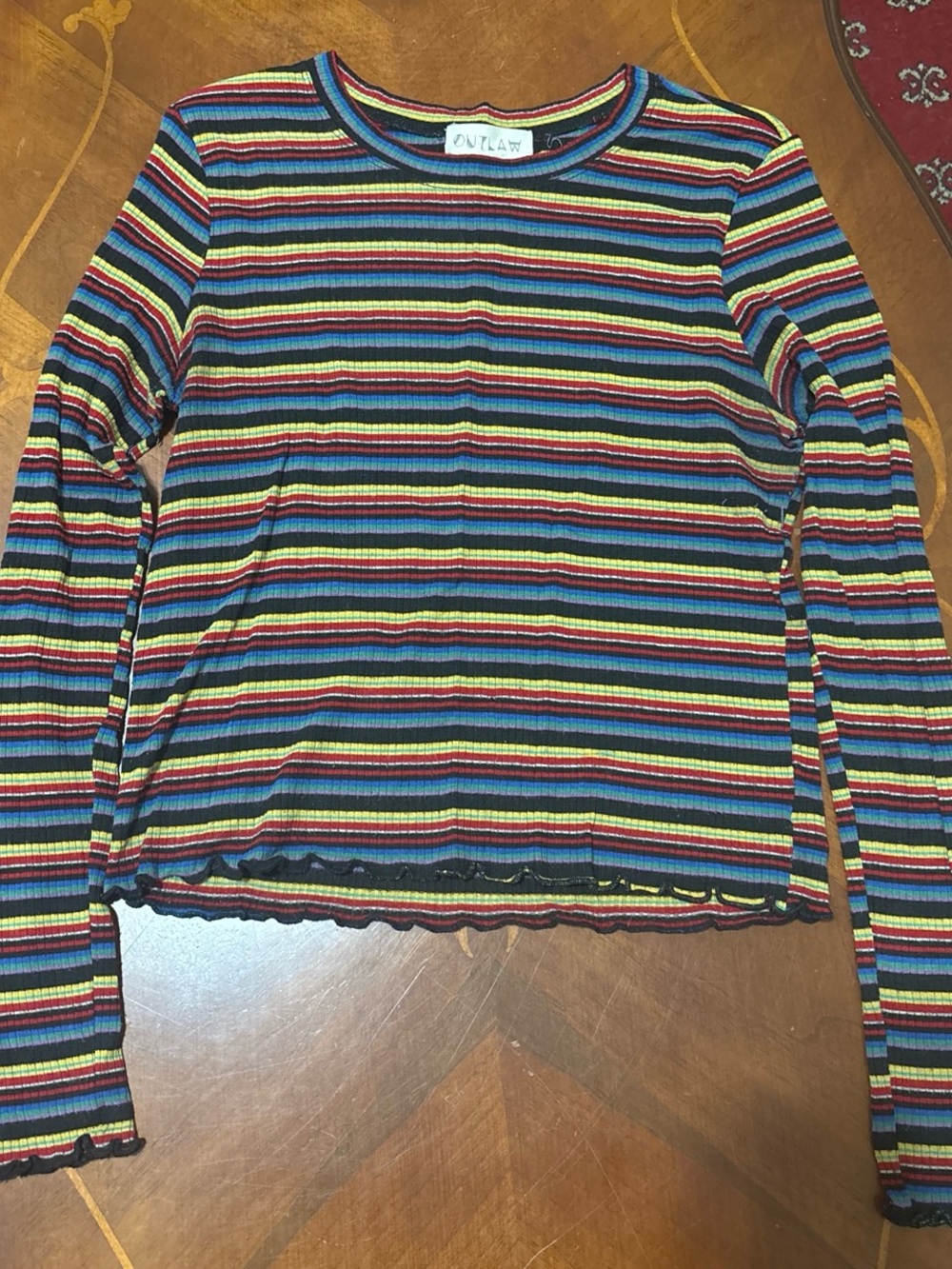 Rainbow Stripe Long-Sleeve Ribbed Top - Multicolor
